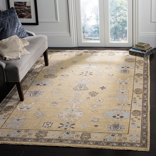 Sivas 8 ft. x 10 ft. Light Gold/Beige Floral Border Area Rug