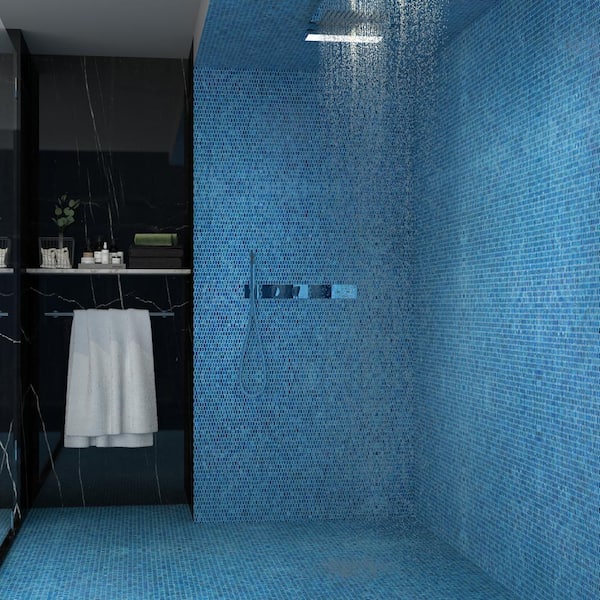 Glimmer Iridescent Marine 11.61 in. x 11.73 in. Polished Glass Wall Mosaic Tile (0.94 sq. ft./Each)