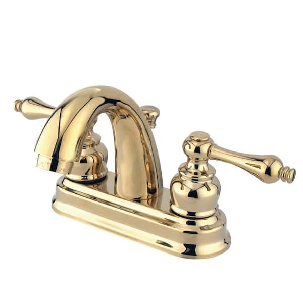Kingston Brass Restoration 4 in. Centerset 2-Handle Mid-Arc Bathroom Faucet in Polished Brass
