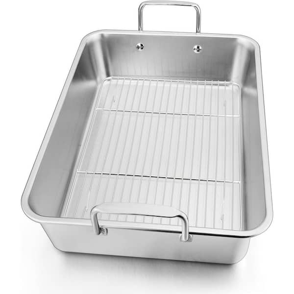 14-Piece Stainless Steel Roasting Pan with Rack Nonstick Finish Oven Safe for Turkey Ham Chicken Lasagna Set