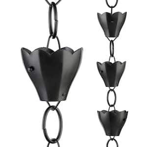 13 Cup Tulip Black Aluminum 8.5 ft. Rain Chain with Gutter Installation Clip