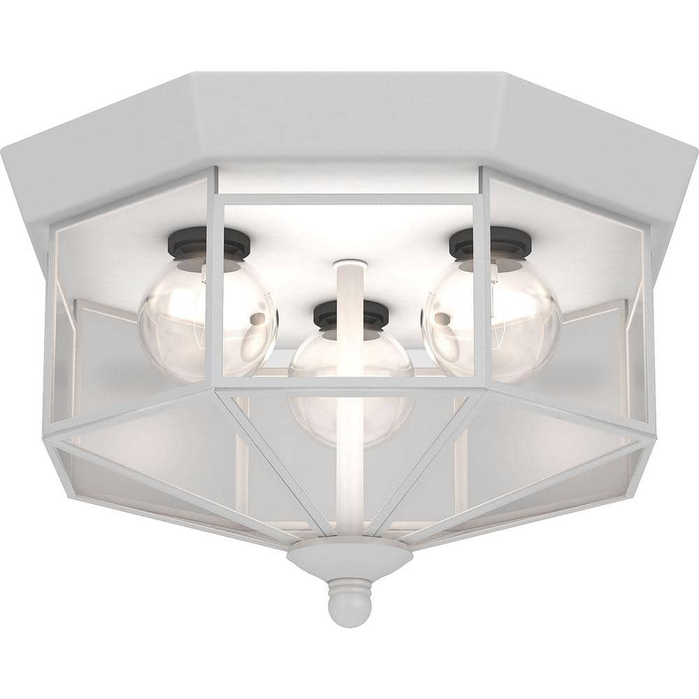 10.375 in. 3-Light White Flush Mount with Clear Glass Panes price history on PriceWatchPro
