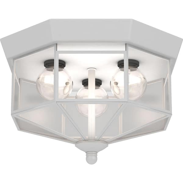 Volume Lighting 10.375 in. 3-Light White Flush Mount with Clear Glass Panes