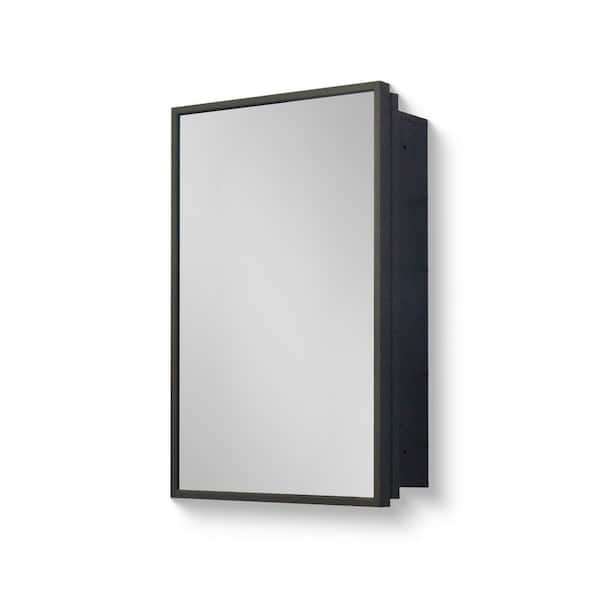 Tatahance 16 in. W x 24 in. H Rectangular Black Metal Medicine Cabinet with Mirror
