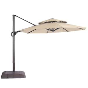 11 ft. Double Top Aluminum Cantilever Patio Umbrella with Base for Patio Deck Garden in Sand