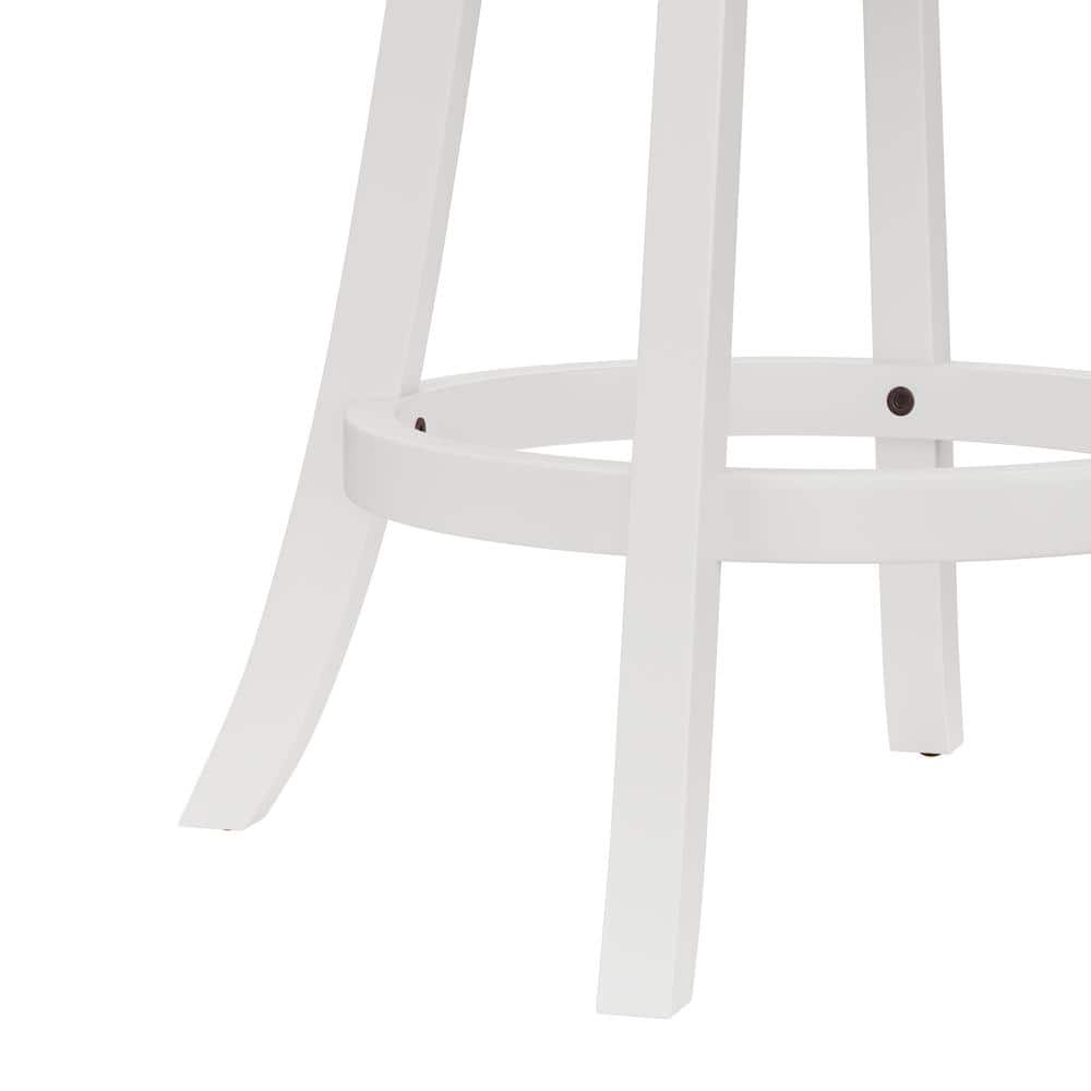 White Wood Swivel Counter Height Stool with Beige Seat