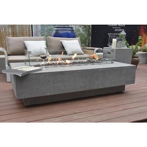 Hampton 56 in. x 32 in. 14 in. Rectangle Concrete Natural Gas Fire Pit Table in Light Gray