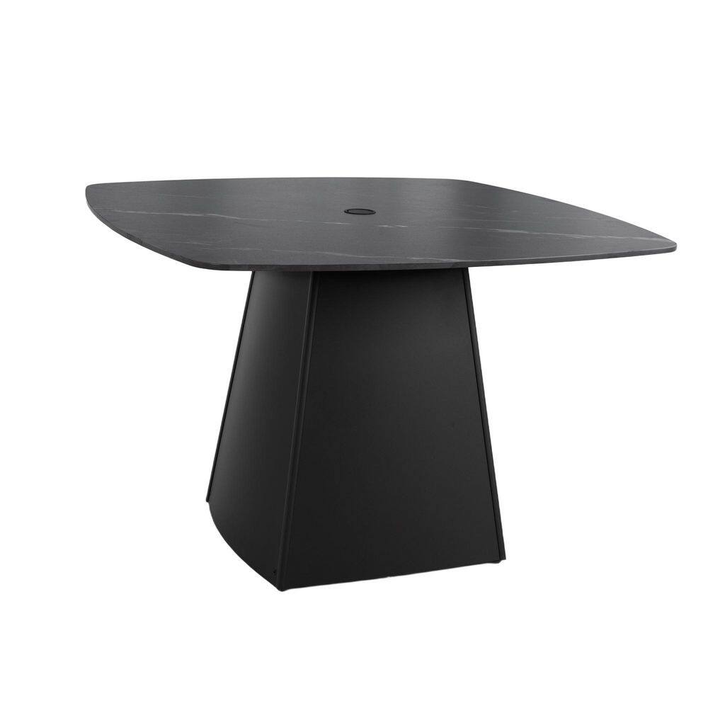 44 in. Black Square Aluminum Outdoor Dining Table with Greek Marble-Look Sintered Stone Top and Umbrella Hole price history on PriceWatchPro