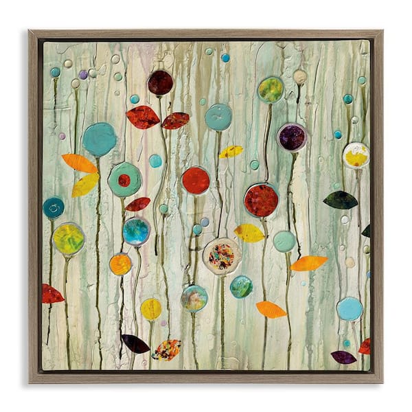 Abstract Whimsical Floral Scene by Classic Collection Brown Floater Frame Graphic Art Print Nature 25 in. x 25 in.