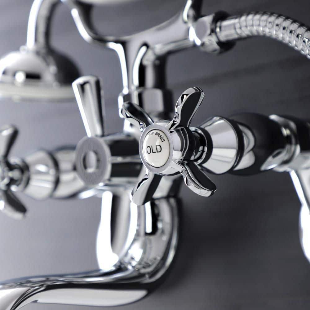 Polished Chrome Wall Mount Clawfoot Tub Faucet with Hand Shower