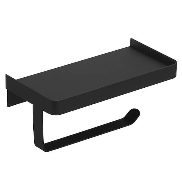 BWE Wall Mount Toilet Paper Holder with Stainless Steel Shelf Storage Toilet Paper Roll Holder in Matte Black