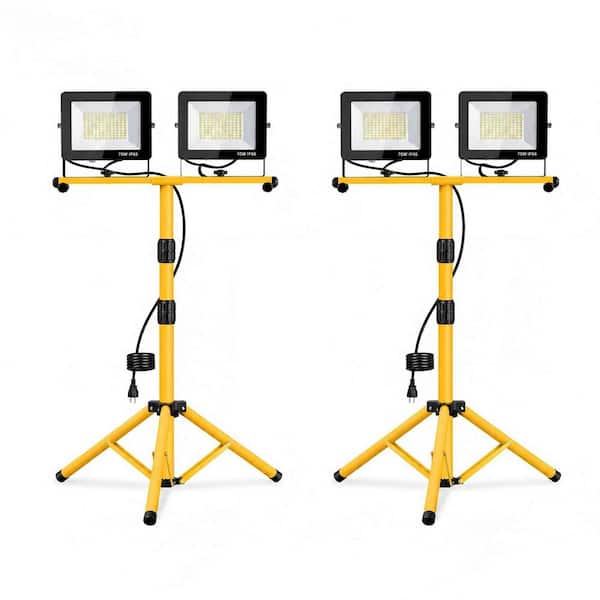 14000 Lumens LED Work Light with Stand, 2-Head Adjustable Tripod, Waterproof, 6500K Daylight, Jobsite Light (2-Pack)