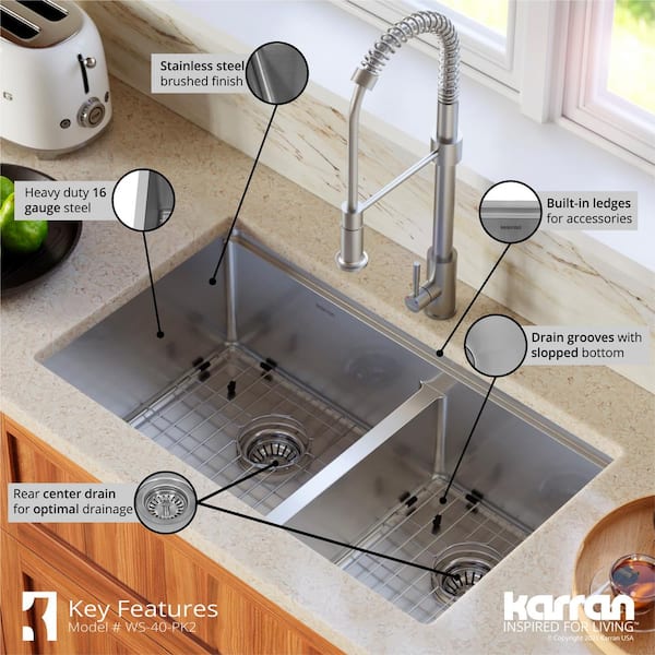 Karran All-in-One 16- Gauge Stainless Steel 32 in. Double Bowl