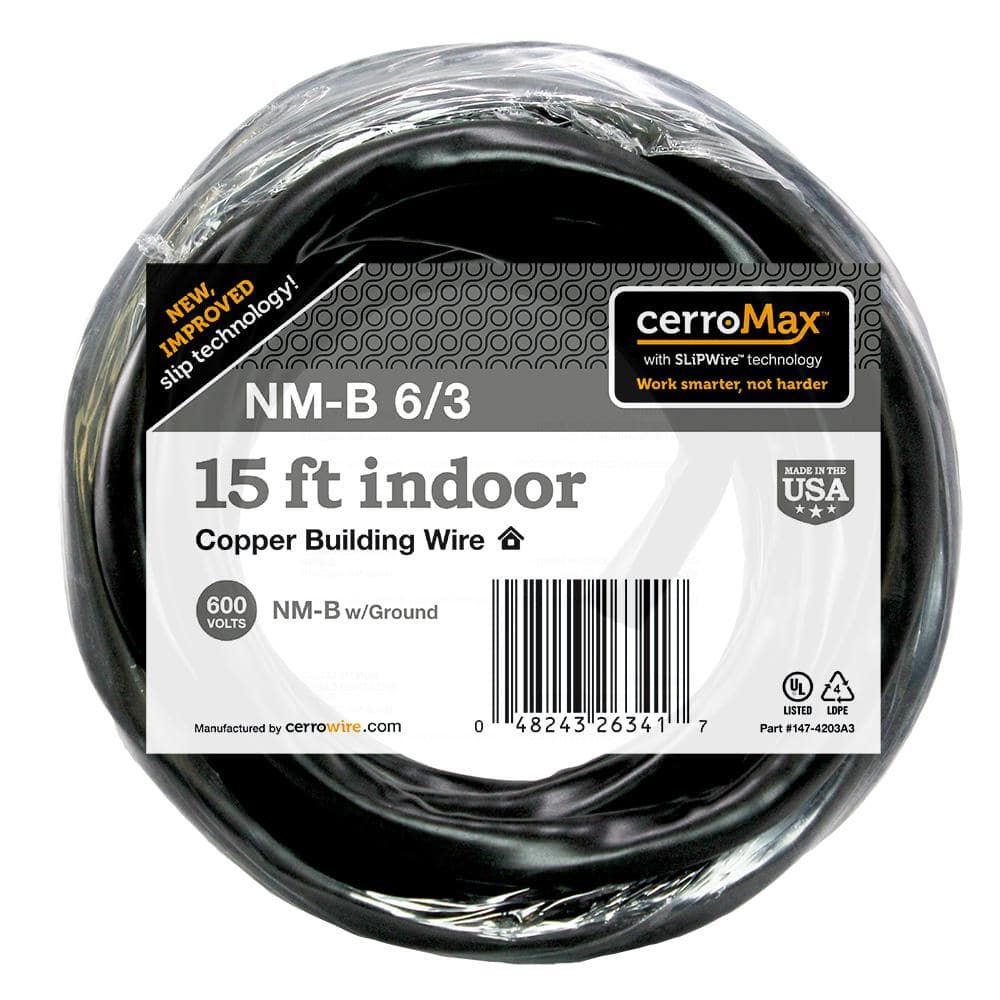 Cerrowire 15 Ft. 6/3 Black Stranded CerroMax SLiPWire Copper NM-B Wire ...