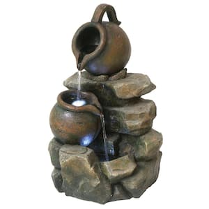 LaTaverna Cascading Urns Stone Bonded Resin Illuminated Garden Fountain