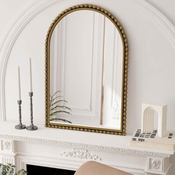 YESSKY DOWELL ENTER LLC Gold 23.6 in. W x 35.4 in. H Antiqued Arch Accent Mirror Vanity Mirror for Living Room, Bedroom, Bathroom, Entrance