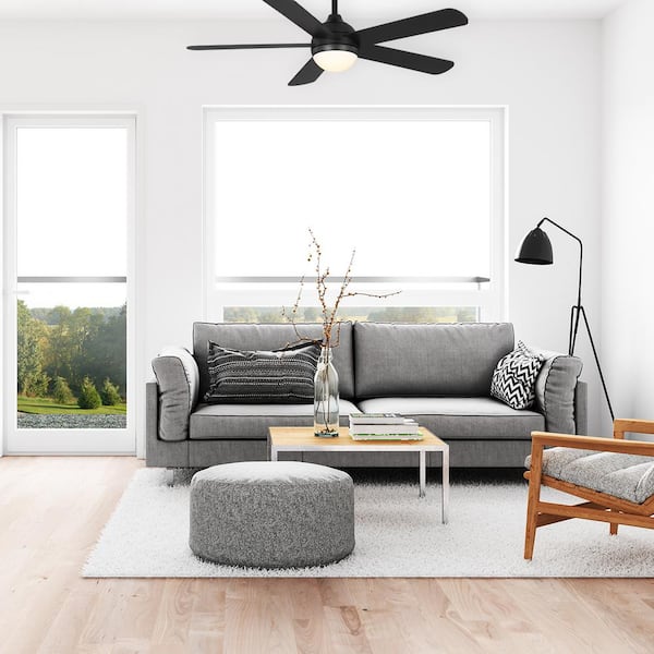 Morland 52 in. Smart Indoor/Covered Outdoor Matte Black Ceiling Fan with Remote and Integrated LED Powered by Hubspace