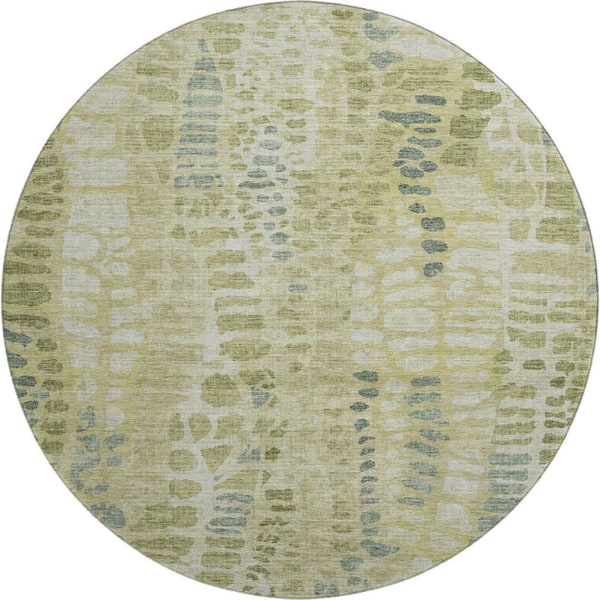 Mayfield Premium Machine Washable Abstract AMF2382 Aloe 8 ft. x 8 ft. Round Rug