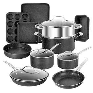 15-Piece Aluminum Ultra-Durable Non-Stick Diamond Infused Cookware and Bakeware Set in Black