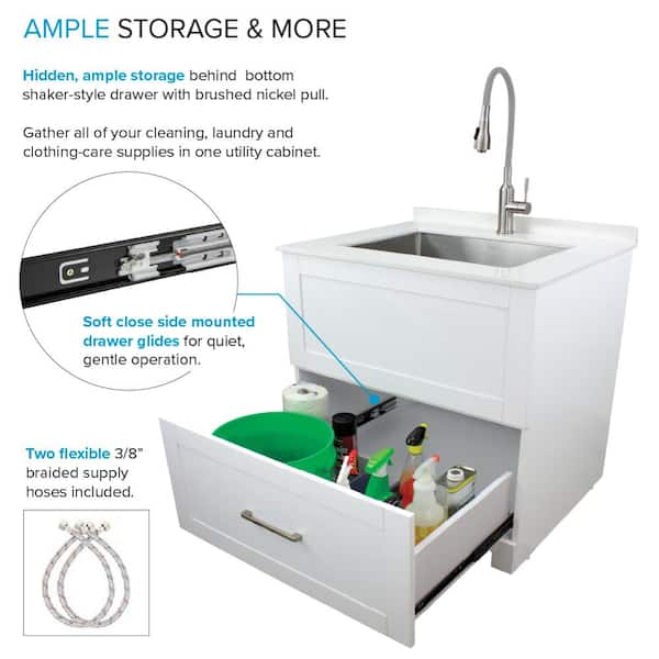Utility Sink with Cabinet, Stainless Steel Countertop, Interior