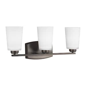 Franport 21 in. 3-Light Bronze Traditional Chic Wall Bathroom Vanity Light with Etched White Glass Shades
