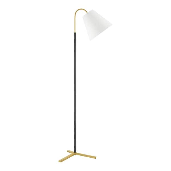 Warrenton 60 in. Black Arc Floor Lamp with Cone White Fabric Shade