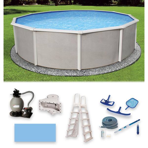 Blue Wave Belize 18 Ft Round X 48 In Deep Metal Wall Above Ground Pool Package With 6 Top Rail Nb3006 Above Ground Pool Package, 18 X 48 Above Ground Pool