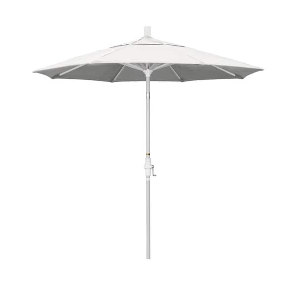 California Umbrella 7.5 ft. Matted White Aluminum Market Patio Umbrella Collar Tilt Crank Lift in White Olefin