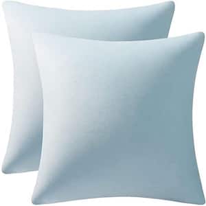 Outdoor Throw Pillow Cases Light-Blue Cozy Soft Velvet Square Decorative Pillow Covers for Farmhouse Home Decor (2-Pack)