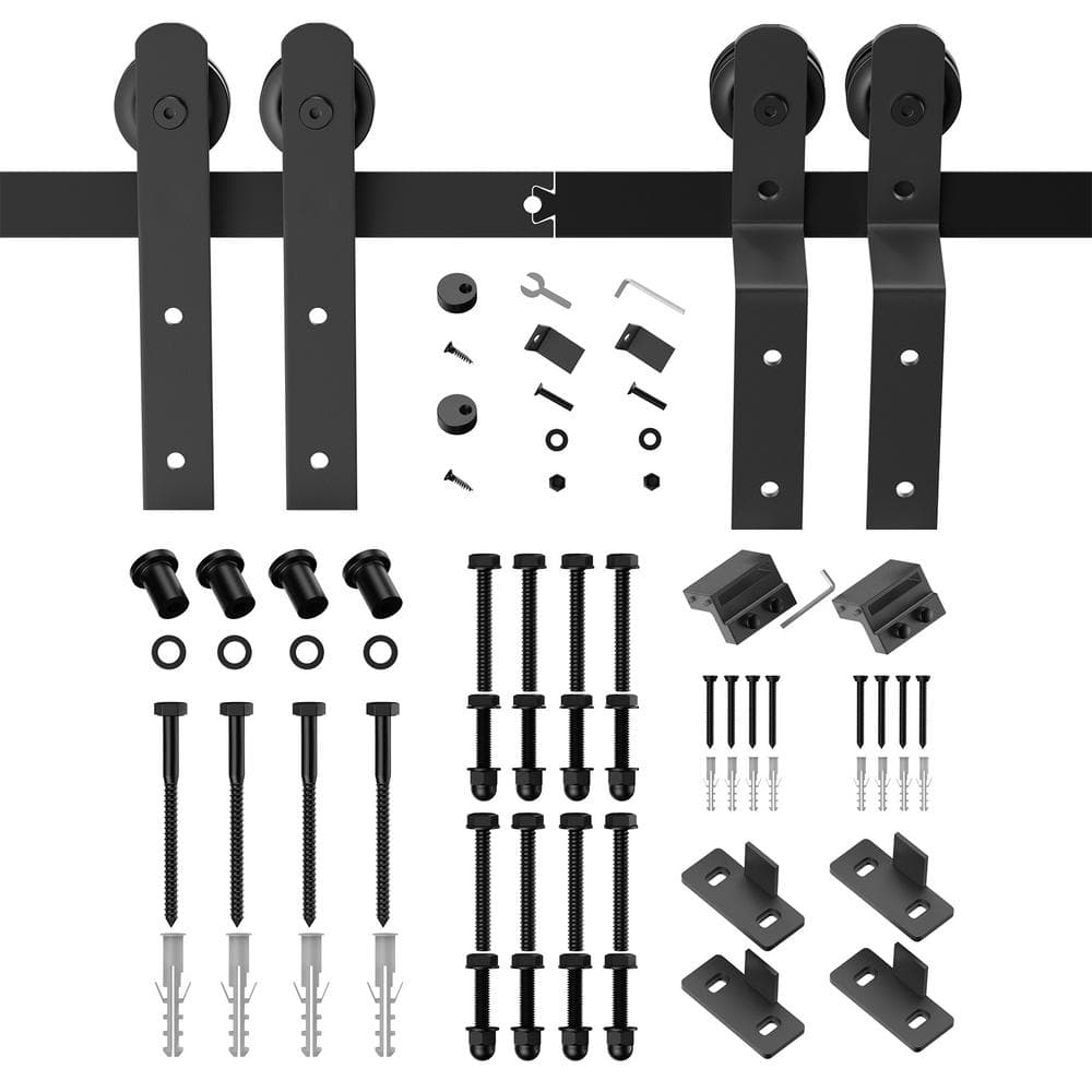 Boyel Living 5 ft./60 in. Black Double Bi-Fold Sliding Barn Door Track and  Hardware Kit with J-Shape Hanger for Four Doors X002HA2HYJ-LTC - The Home 