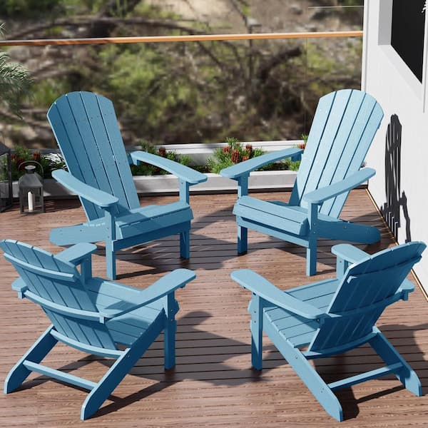 Classic Light Blue Plastic Outdoor Patio Adirondack Chair (Set of 4)