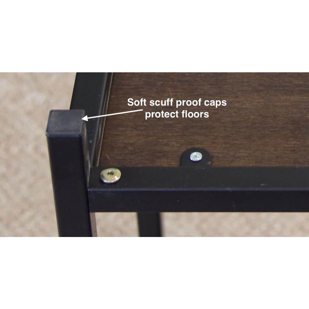 Modern Brushed Brown Bamboo & Matte Black Steel Console Bench with Storage