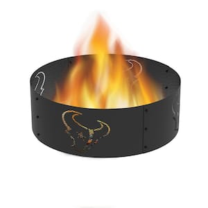 Decorative NFL 36 in. x 12 in. Round Steel Wood Fire Pit Ring - Houston Texans