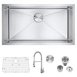 All-in-One Stainless Steel 32 in. Single Bowl Undermount 18-Gauge Kitchen Sink with Pull Down Faucet
