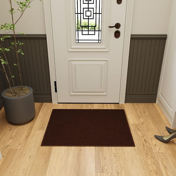 Ottohome Collection Non-Slip Rubberback Modern Solid Design 2x3 Indoor Entryway Mat, 2 ft. 3 in. x 3 ft., Brown