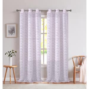 Claire Modern 3D Feather Stripe Waves Sheer Curtain Grommet Panel Pair 2 Curtain Panels W38" x L84" inches in Lavander