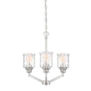 Drake 3-Light Polished Nickel Chandelier with Clear Hammered Glass Shades For Dining Rooms