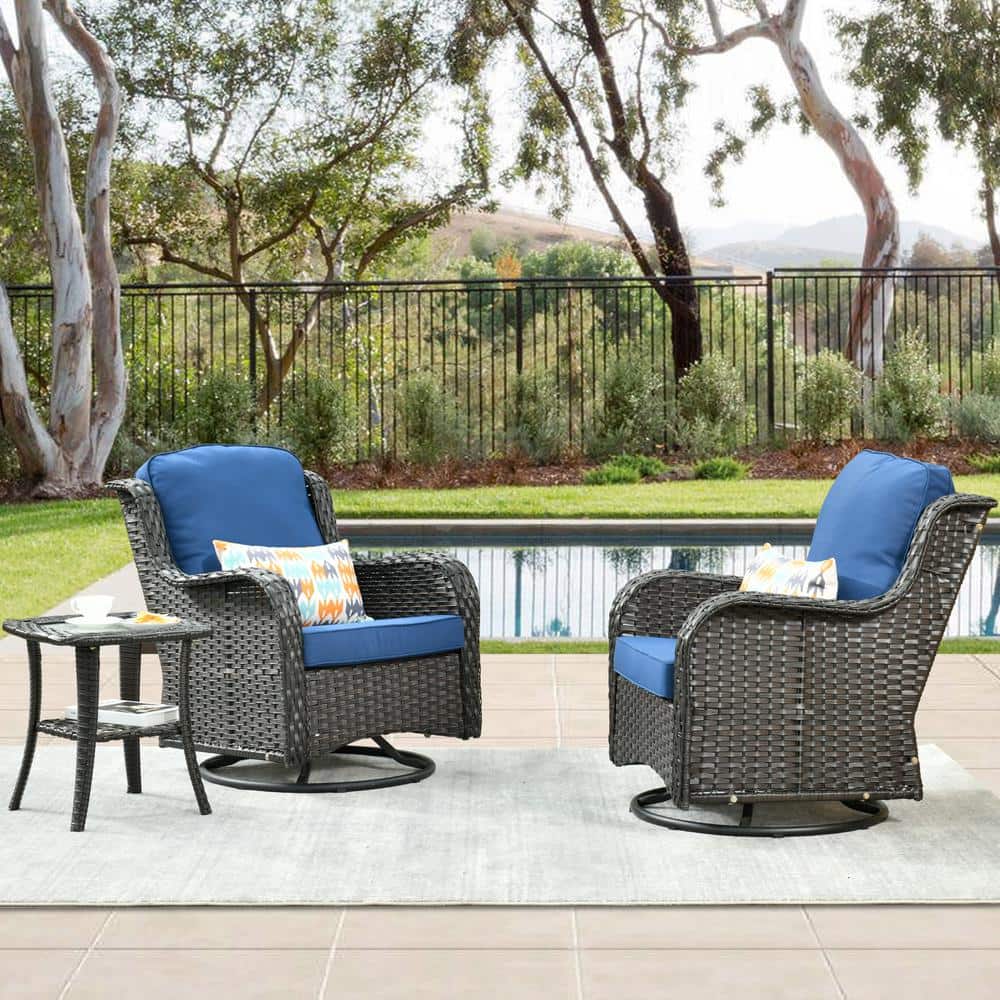 HOOOWOOO Oreille Brown 3-Piece Wicker Patio Conversation