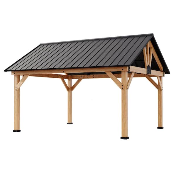 13 ft. x 11 ft. Cedar Wood Gazebo Hardtop Outdoor Patio Gazebo with Galvanized Steel Roof and Ceiling Hook