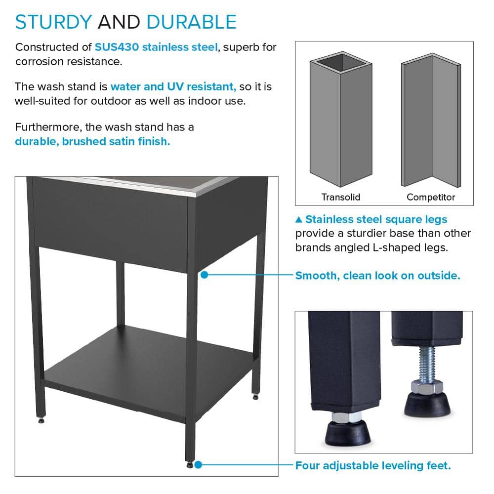 24'' Matte Black Stainless Steel Freestanding Laundry Sink with Washstand