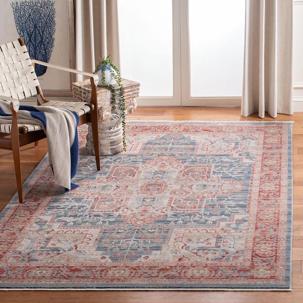 Kenitra 2 ft. x 4 ft. Blue/Red Distressed Ornate Area Rug