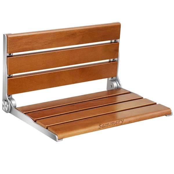 18 in. Wall Mount Teak Wood Shower Seat, Shower Bench Wall Mount for Inside Shower, Fold Down Shower Seat
