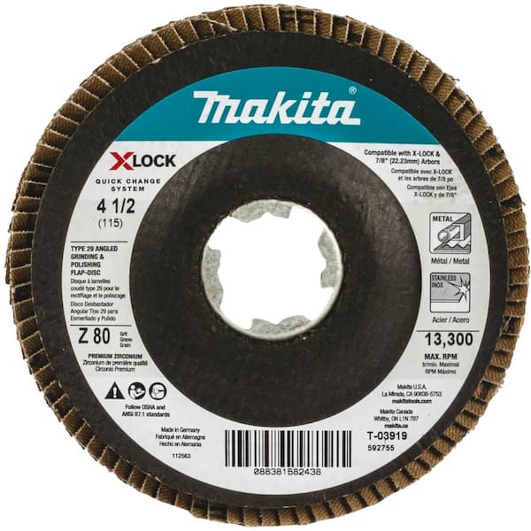 Makita X-LOCK 4‑1/2 in. 80-Grit Type 29 Angled Grinding and Polishing Flap Disc for X-LOCK and All 7/8 in. Arbor Grinders