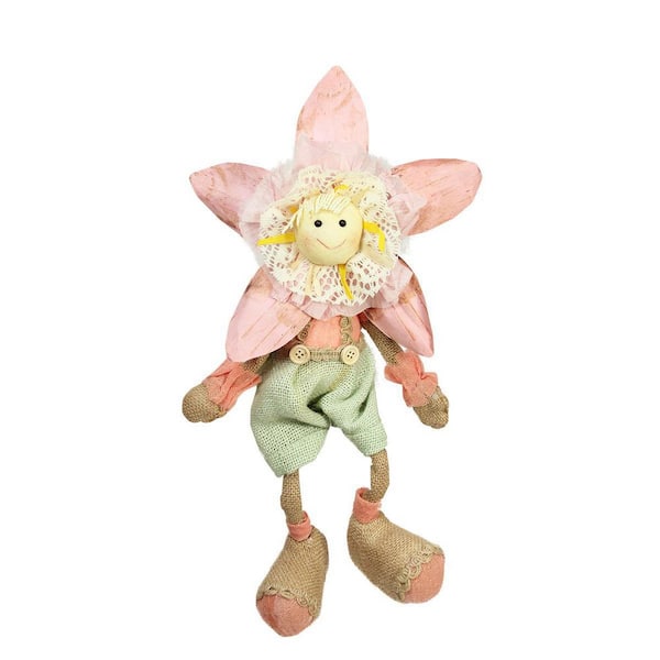 17 in. White Green and Yellow Spring Floral Standing Sunflower Girl Decorative Figure