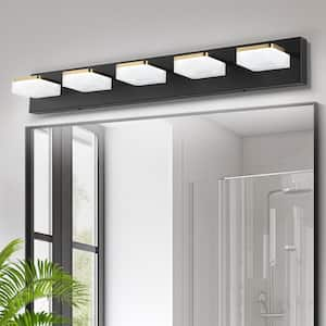 32.28 in. 5 Light Black Vanity Light Bar with Dimmable 5500K Light and 270° Swivel Range Acrylic Lampshade