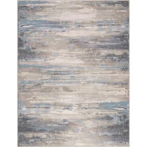 Beige Blue 7 ft. 7 in. x 9 ft. 10 in. Abstract Tuscany Mid-Century Modern Brushstroke Flat-Weave Area Rug