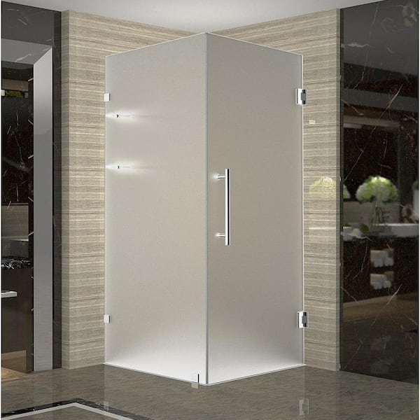 Aston Aquadica GS 32 in. x 32 in. x 72 in. Frameless Hinged Square Shower Enclosure with Frosted Glass and Shelves in Chrome
