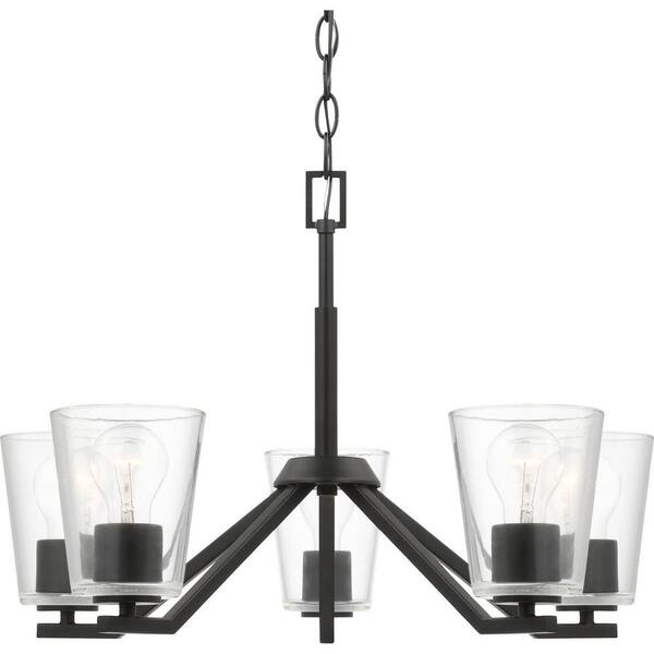 Progress Lighting Vertex Collection 5-Light Matte Black Clear Glass Contemporary Chandelier