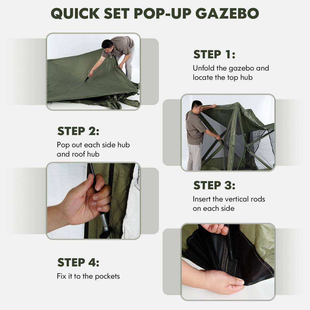Green 6.7 ft x 6.7 ft Pop-Up Gazebo with Mesh Netting and Carry Bag