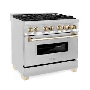 Autograph Edition 36" 4.6 cu. ft. Dual Fuel Range with Gas Stove and Electric Oven in Stainless Steel and Gold Accents